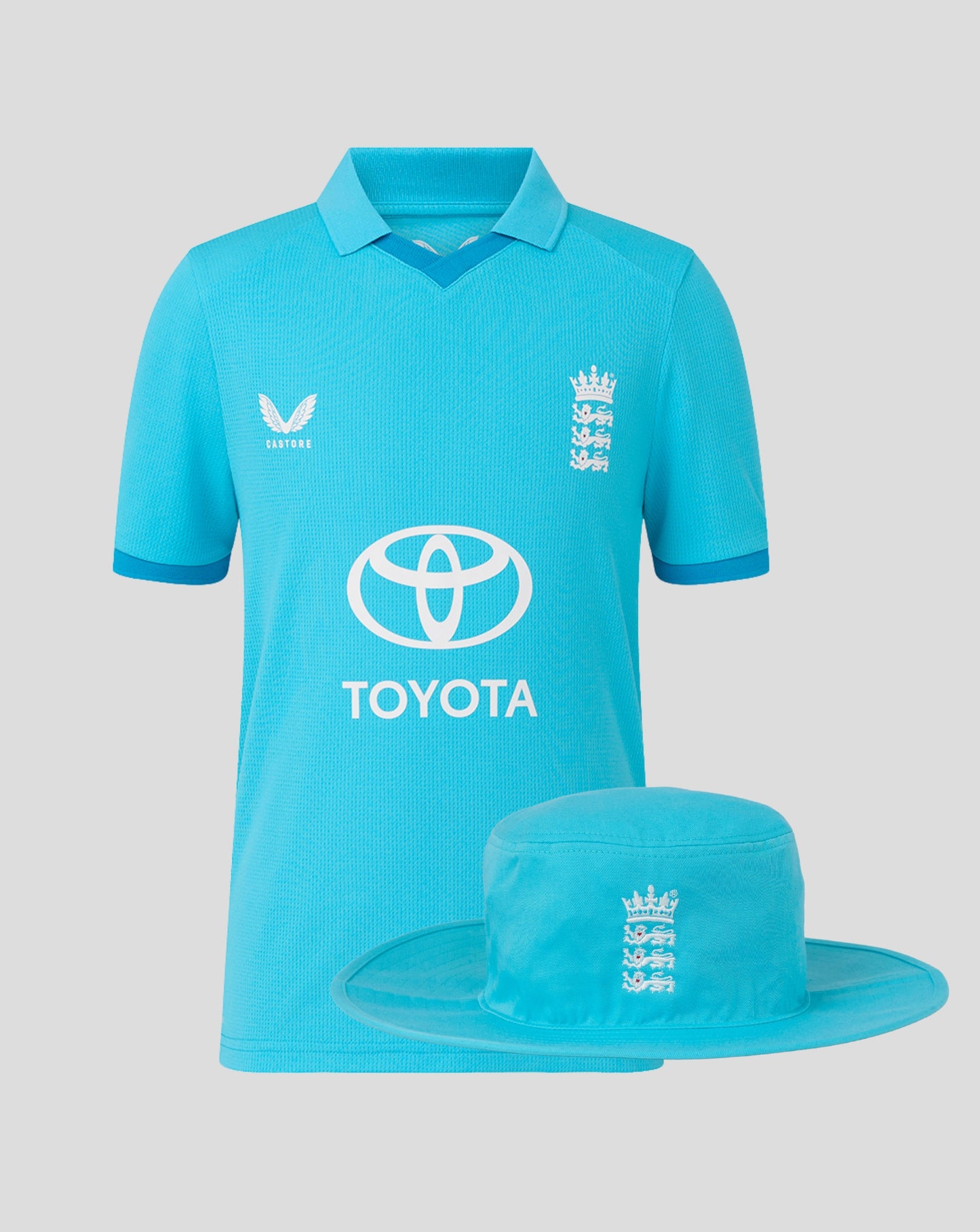 Junior England 26/27 ODI blue short sleeve shirt with crest and Toyota sponsor logo