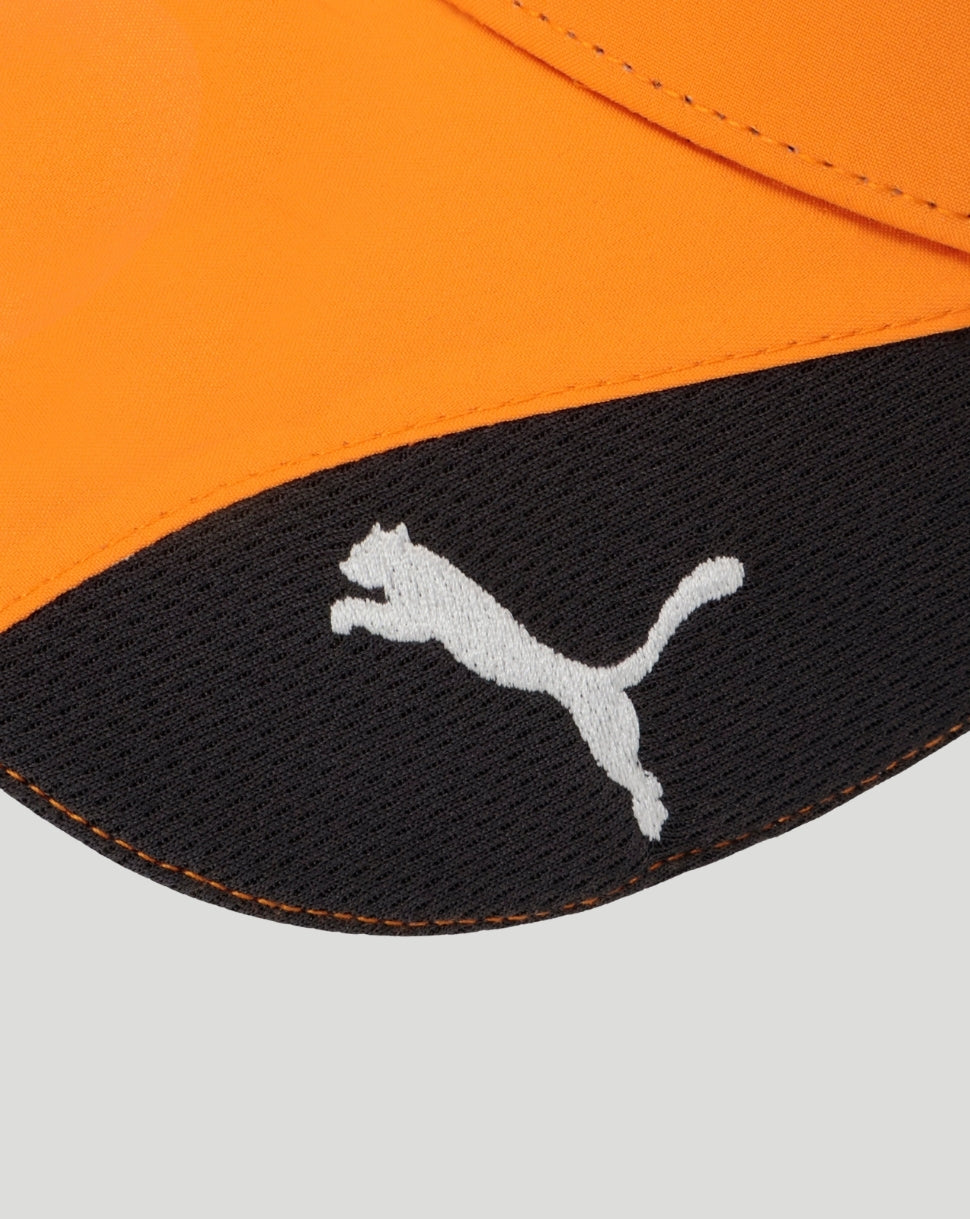 Papaya orange McLaren junior cap with black curved brim and white PUMA logo