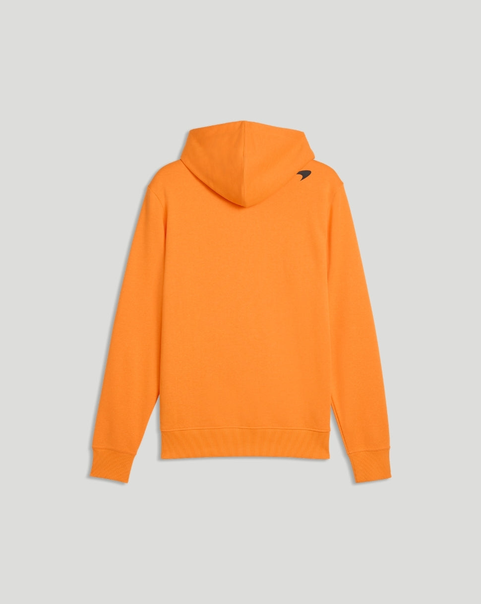 Papaya orange McLaren Essentials Hoodie back view with Speedmark on the upper back.