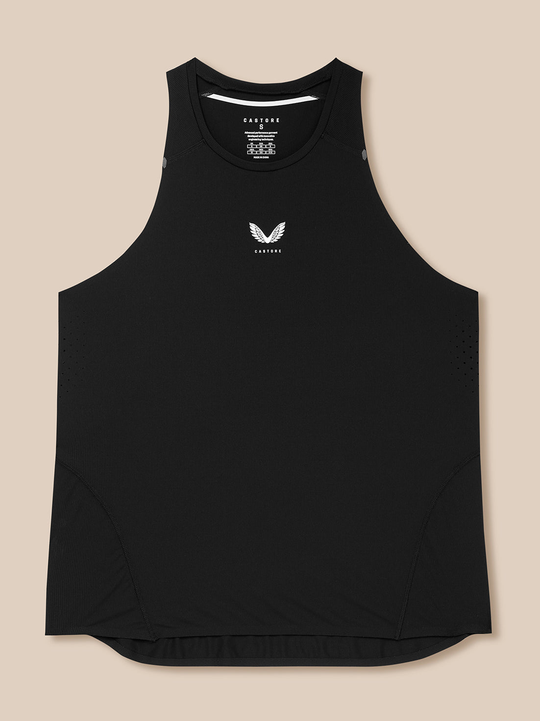 Black Zone Training Tank Top with white Castore logo center chest and ventilation perforations along the sides