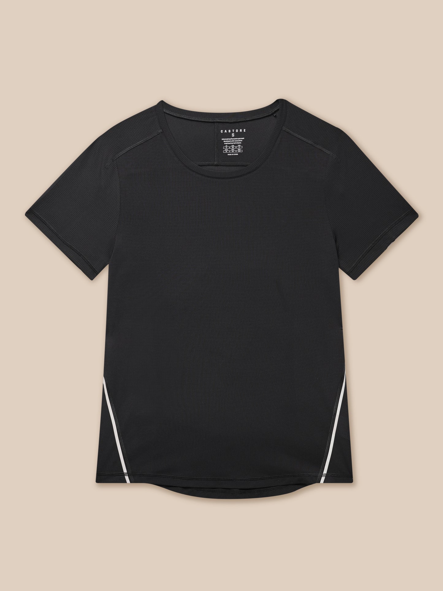 Black Apex Training T-Shirt close-up showing textured panels and crew neckline