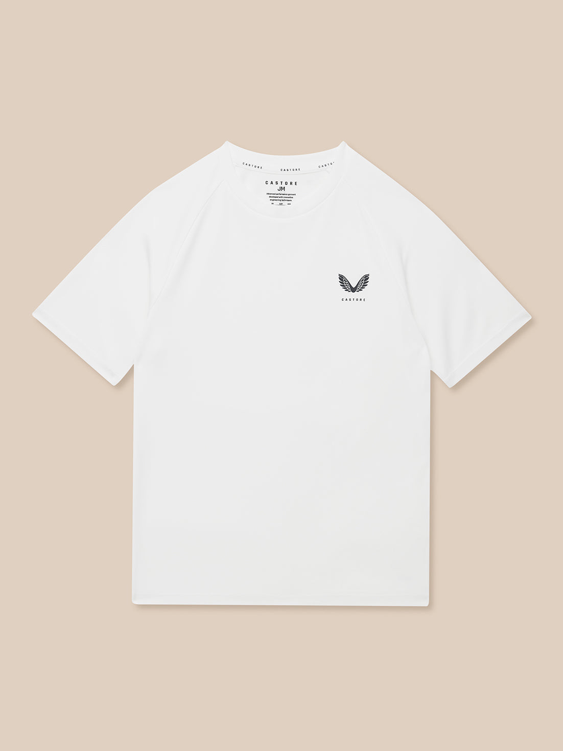 White Junior Adapt Short Sleeve T Shirt flat lay with Castore logo on the chest
