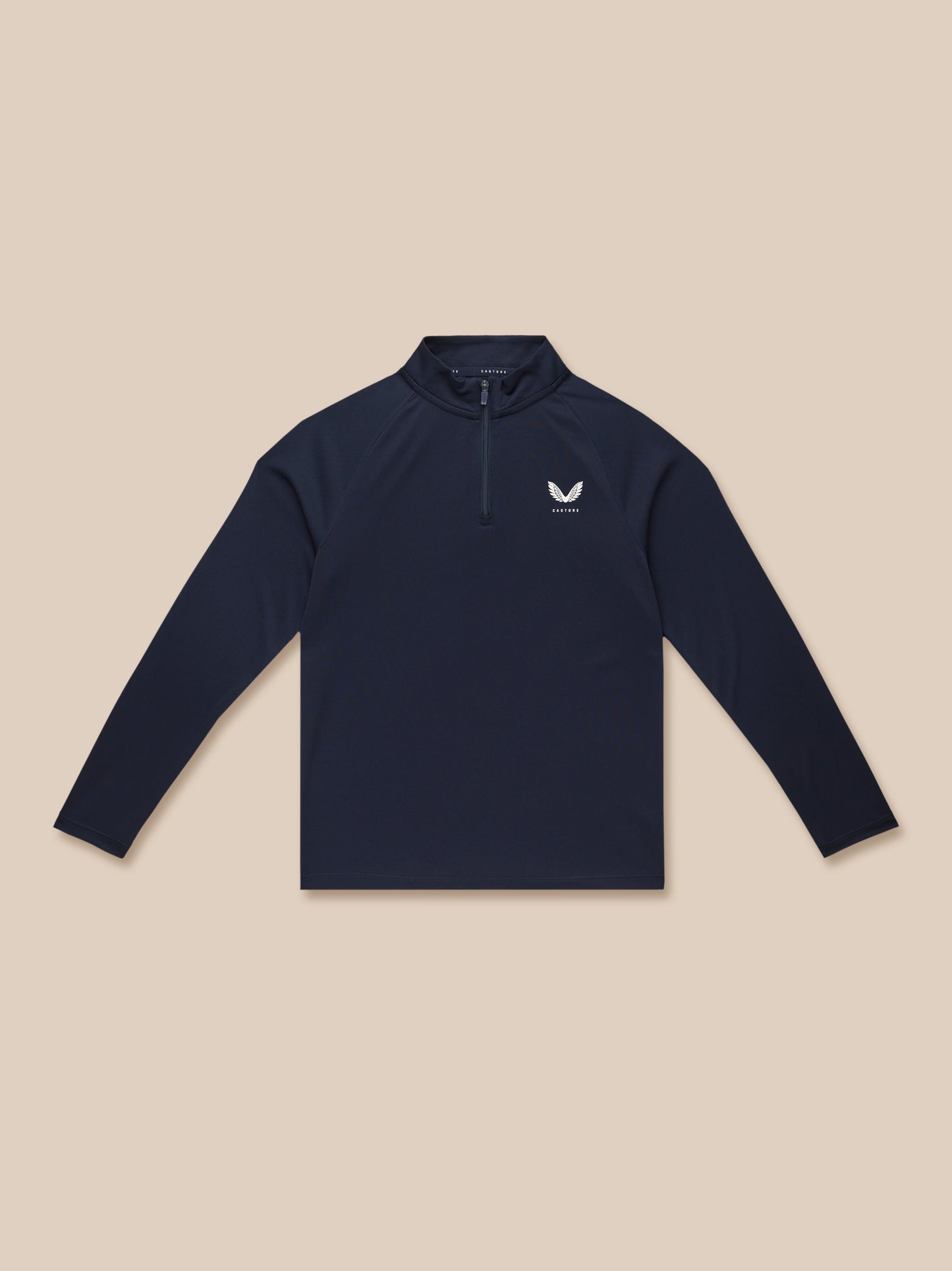 Navy Junior Adapt Lightweight Quarter Zip pullover shown flat with front zip and small white logo on the left chest.