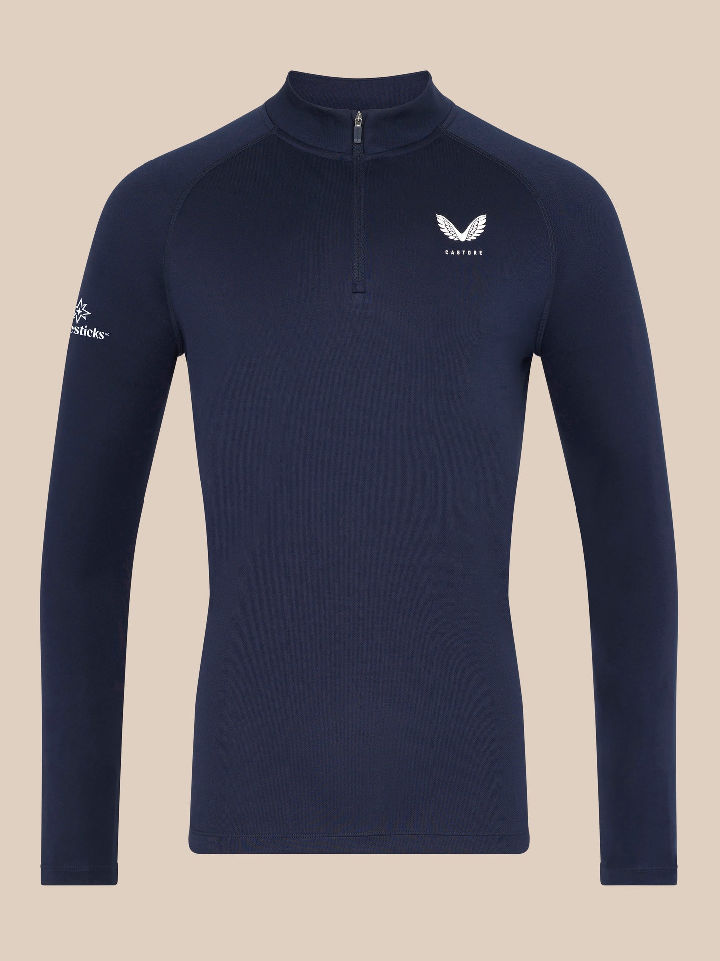Navy Adapt Training 1/4 Zip Top with stand collar and front zipper, raglan sleeves and chest Castore logo.