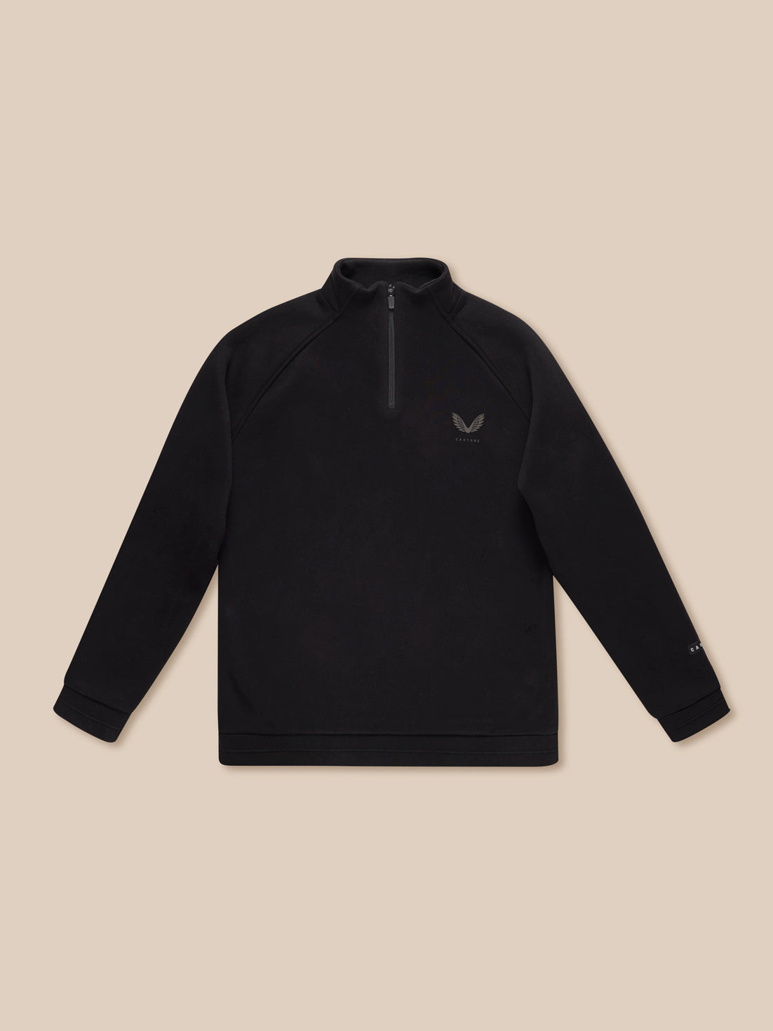Black Adapt fleece quarter zip with zip front and subtle chest logo