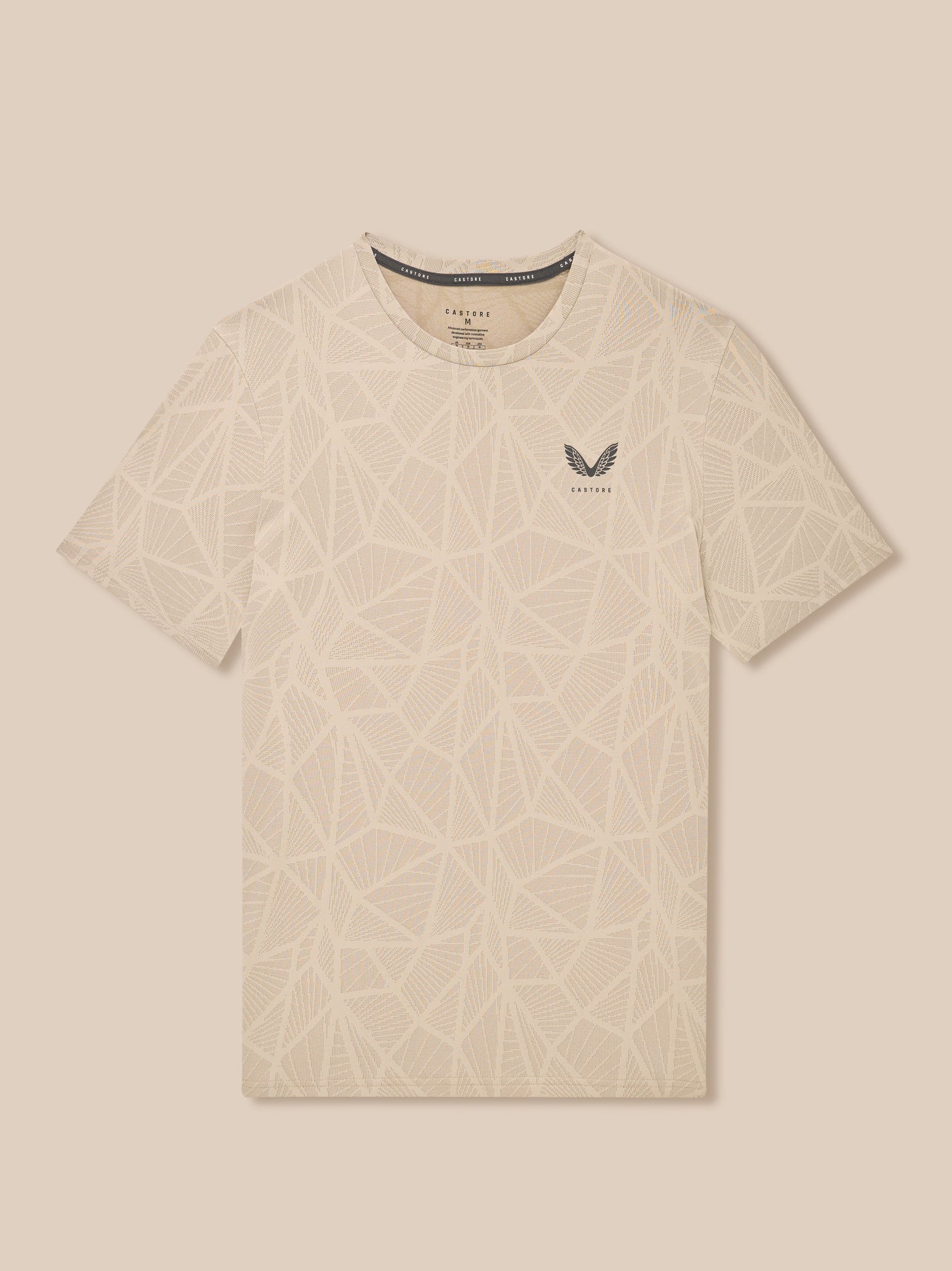 Flow Training Engineered Knit T Shirt in Mushroom features geometric knit pattern and Castore logo on chest