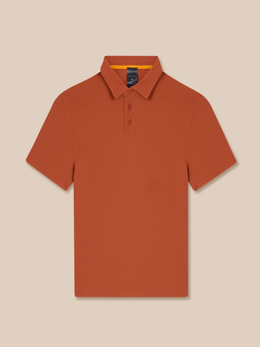 Dark rust Elevated Lifestyle Polo Top with collar and three button placket; Castore branding on the left chest.