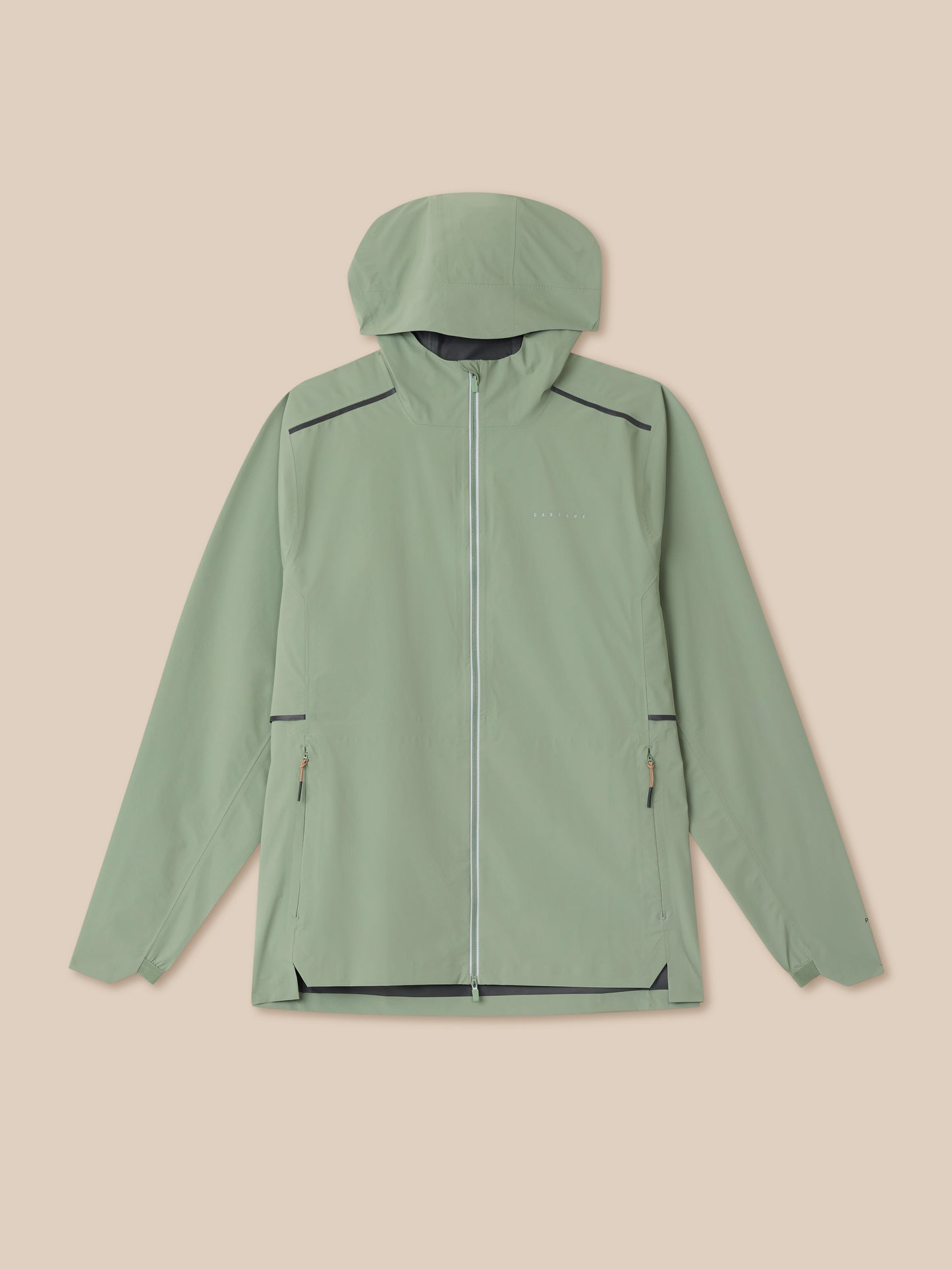 Back view of Zone Training LVS Jacket in Thyme with Black Reflective trim and hood
