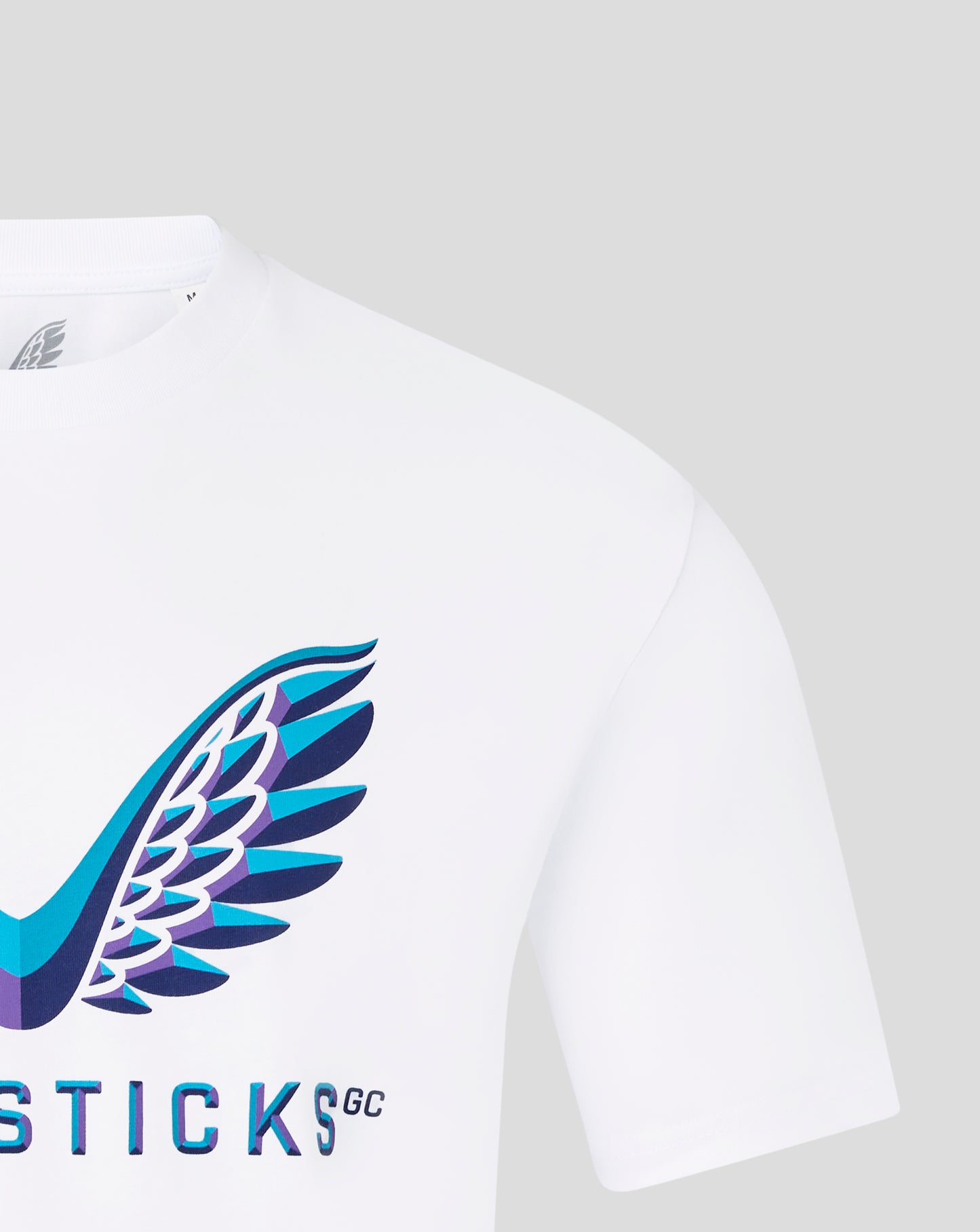 White Majesticks graphic T-shirt with bold multicolor wing design on front