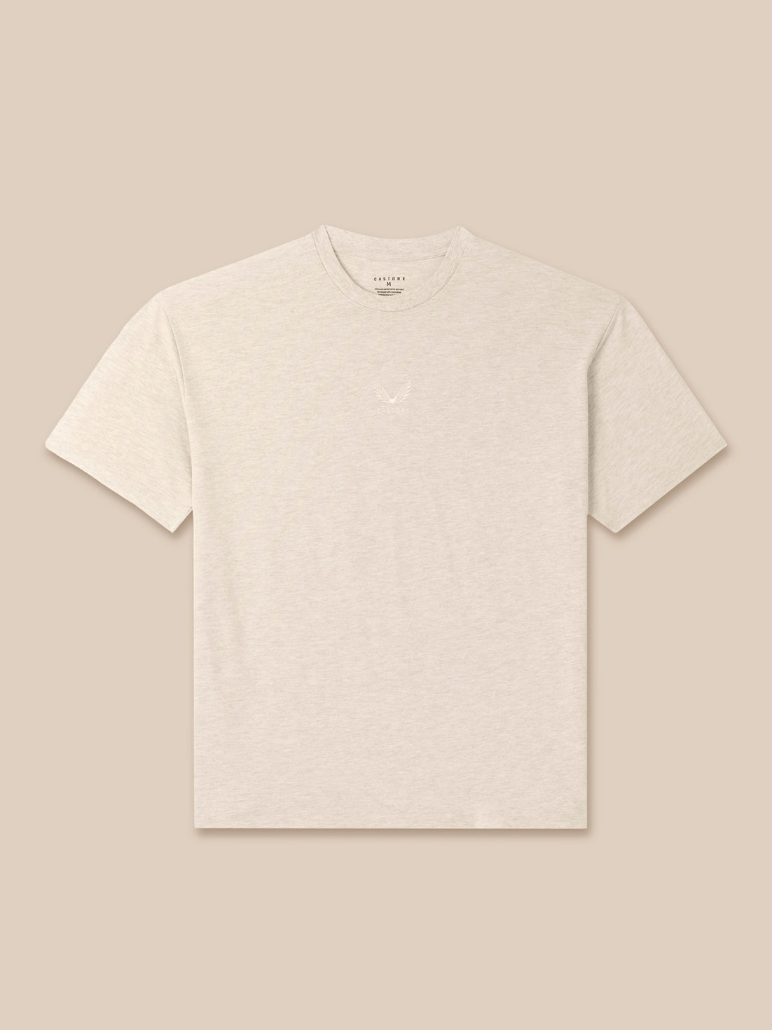 Cream men's Adapt cotton short sleeve T shirt with small chest Castore logo embroidery