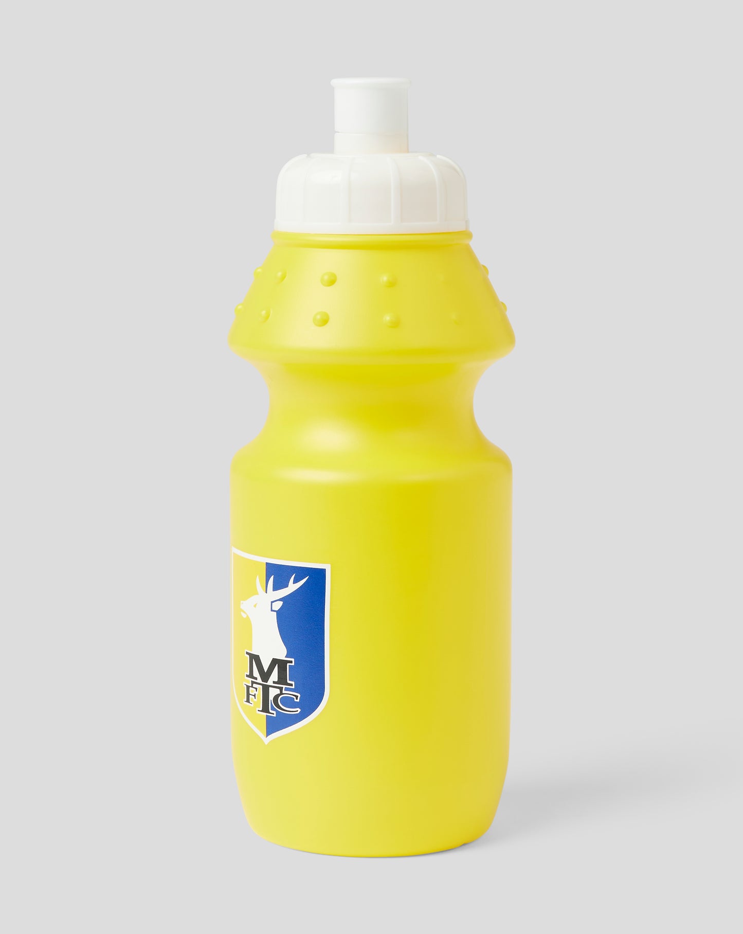 Mansfield water bottle with white lid and crest visible on the front