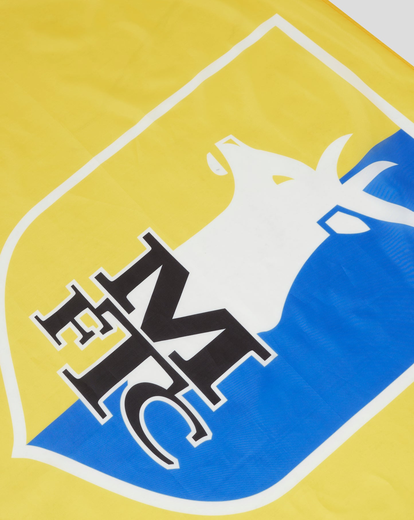 Close up of Mansfield Crest Flag showing yellow field with central crest