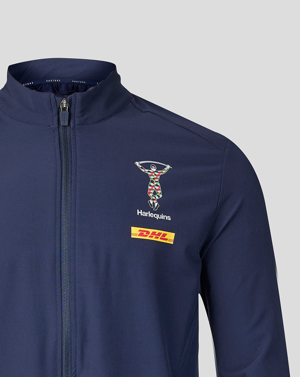 Navy Harlequins walkout jacket with crest and DHL sponsor on chest