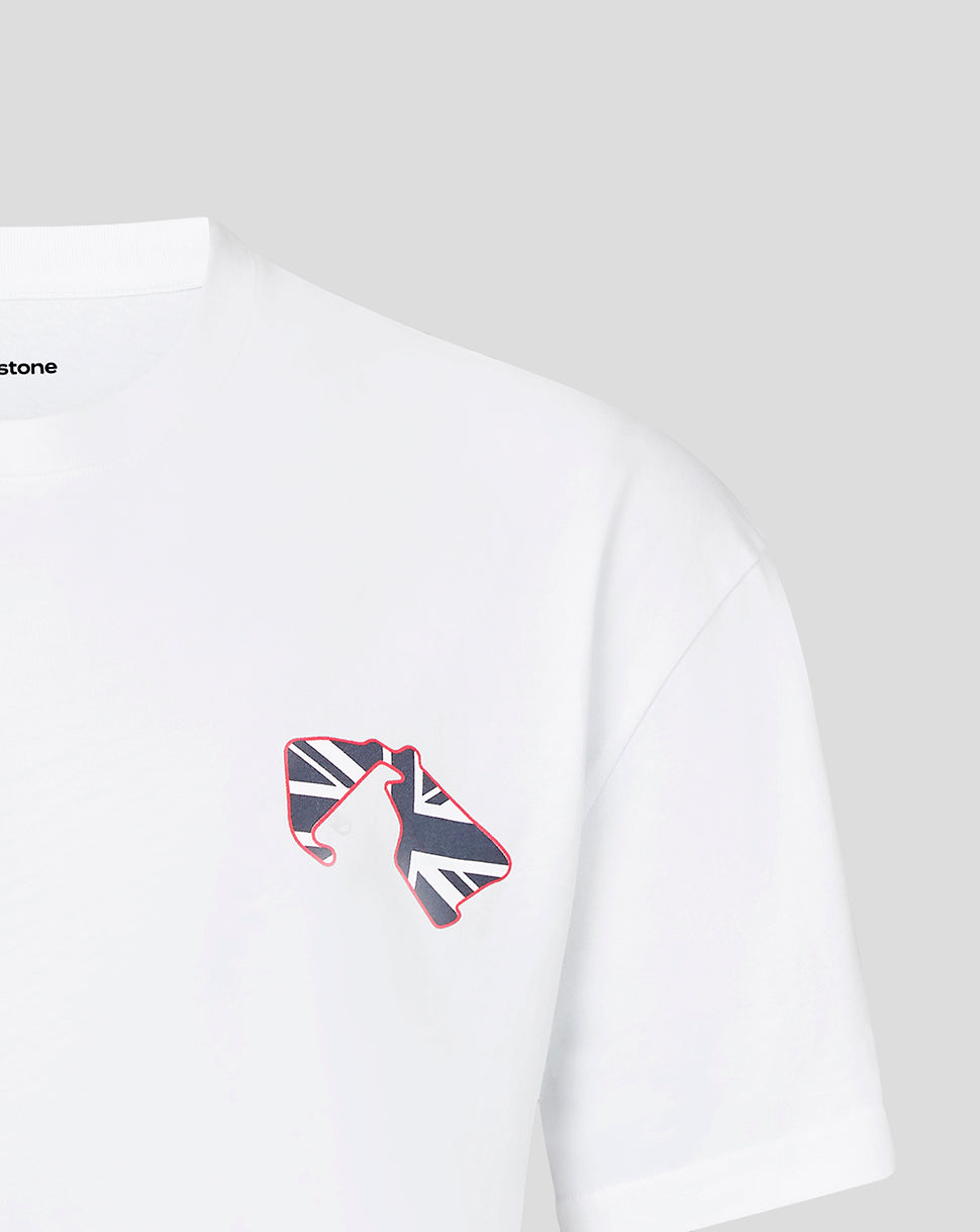 Silverstone Unisex British Injection Linear Back T-Shirt – Weiss