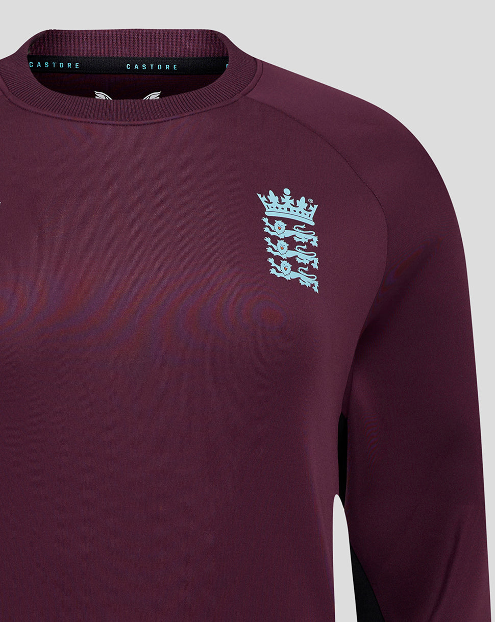 England Cricket Training Sweatshirt in Blackberry Wine with light blue crest on the chest