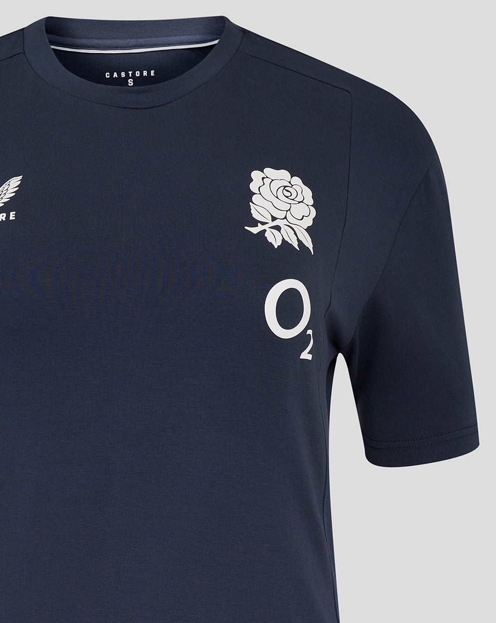 England Rugby women's Travel Short Sleeve Tee in Inkwell with rose crest left chest and Castore logo right chest