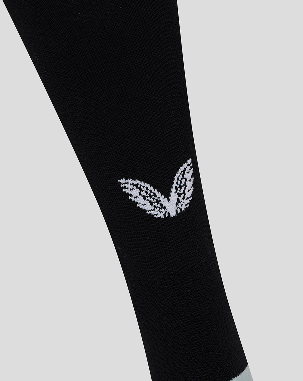 Black Red Roses Alternate Sock close-up showing a white rose emblem on the leg