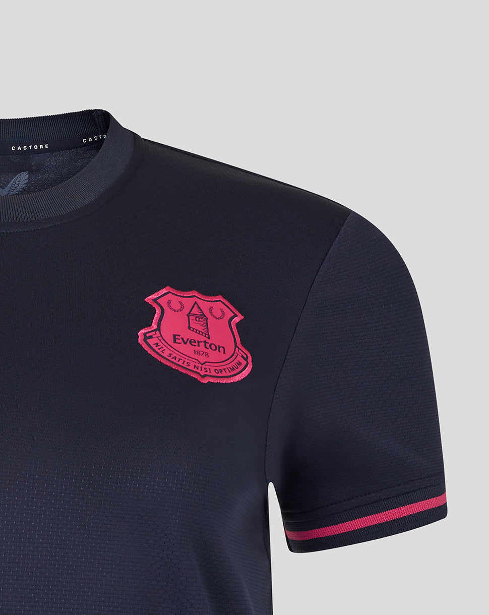 Black sports jersey with a red emblem on a light gray background