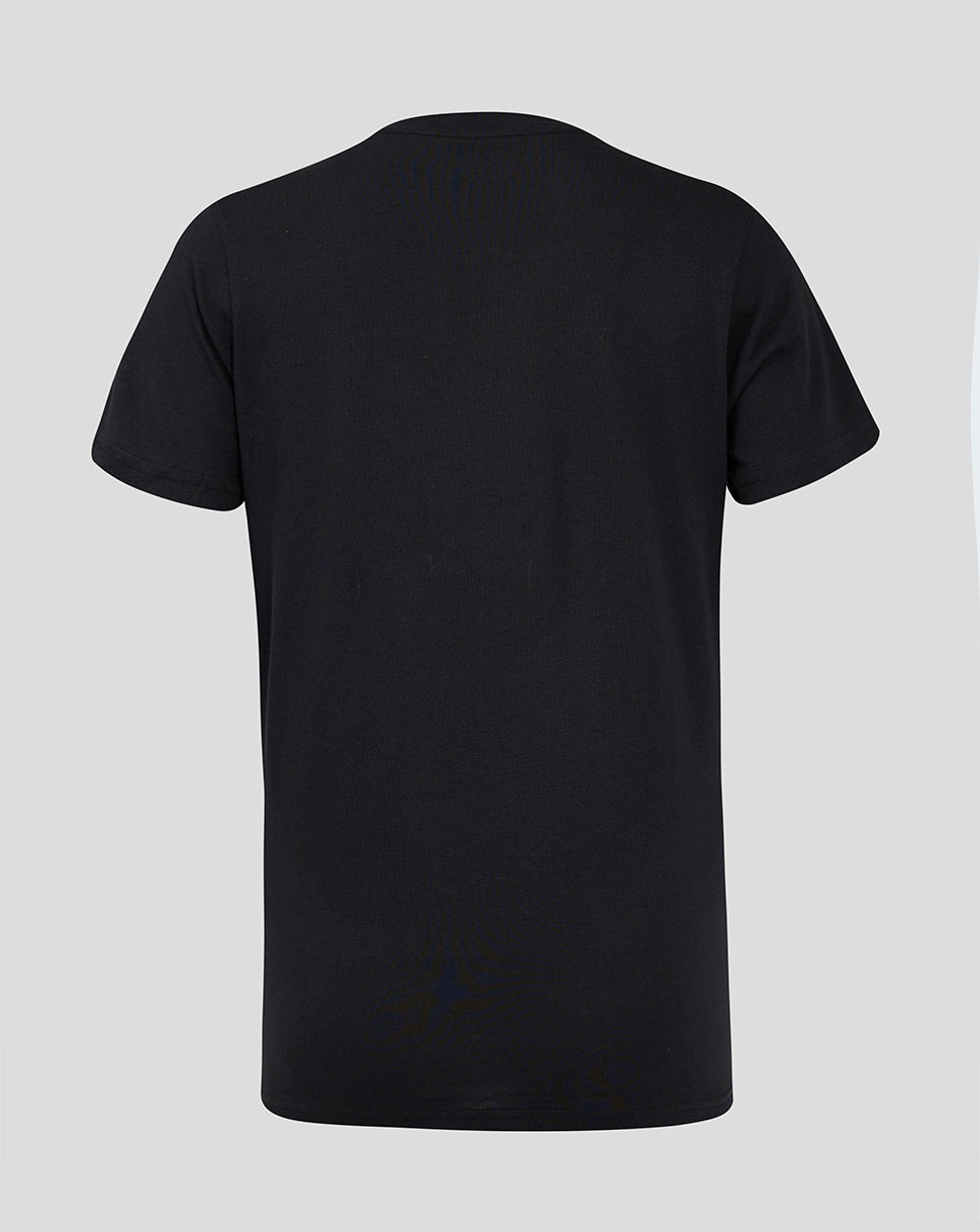 Back view of black Ulster training tee with a plain back and short sleeves.
