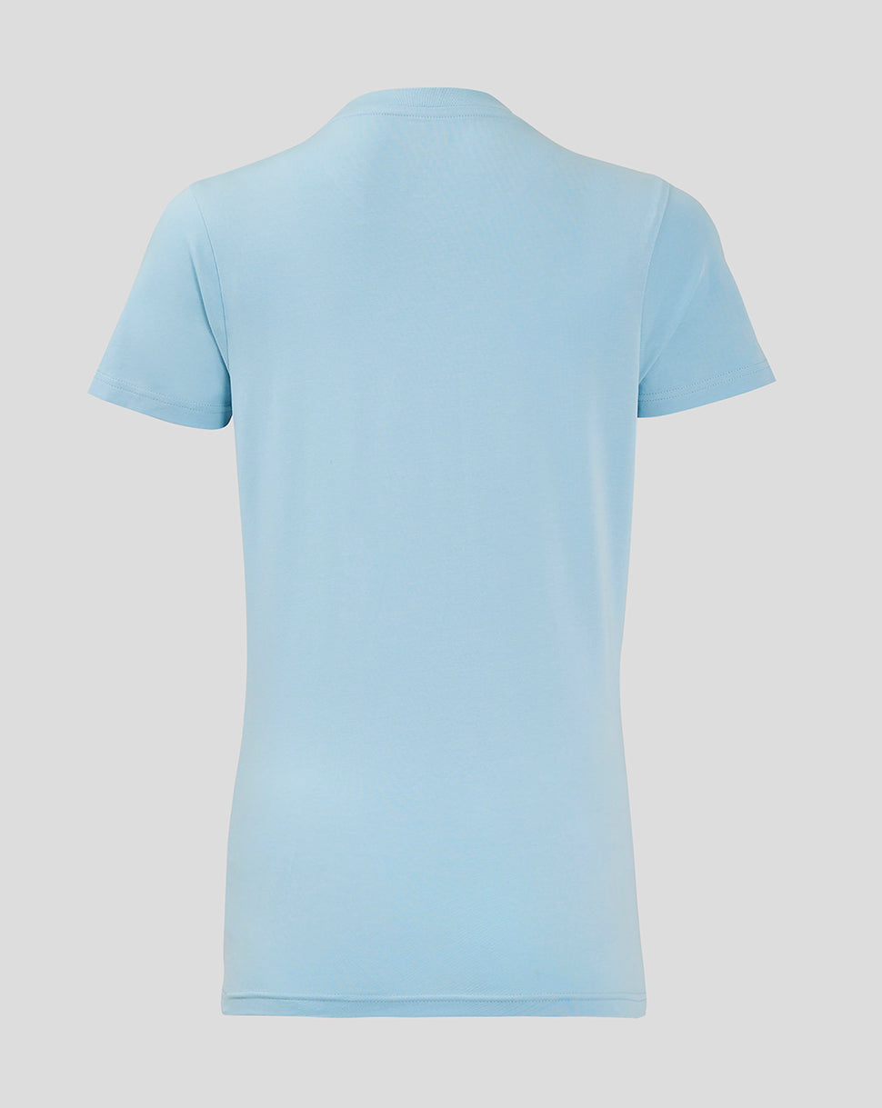 Back view of light blue Rangers women's Pro Players T Shirt