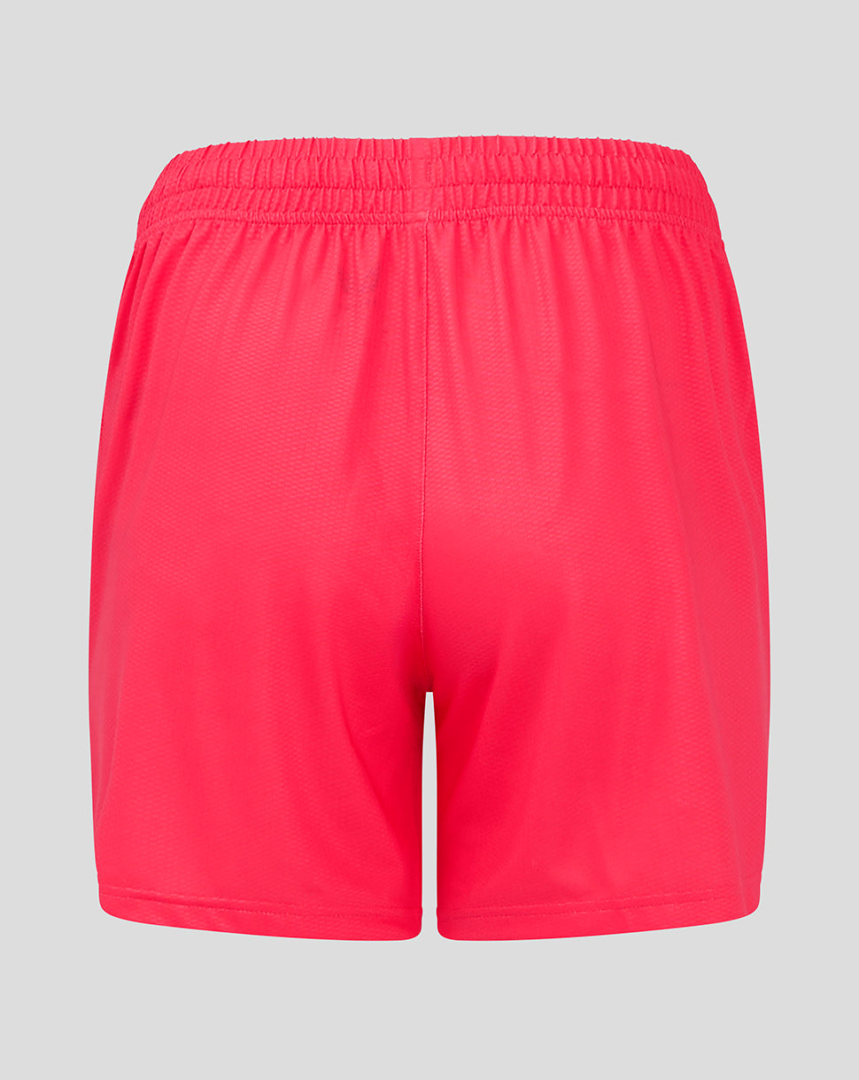 Back view of bright pink Rangers Women Away Goalkeeper Shorts with an elastic waistband