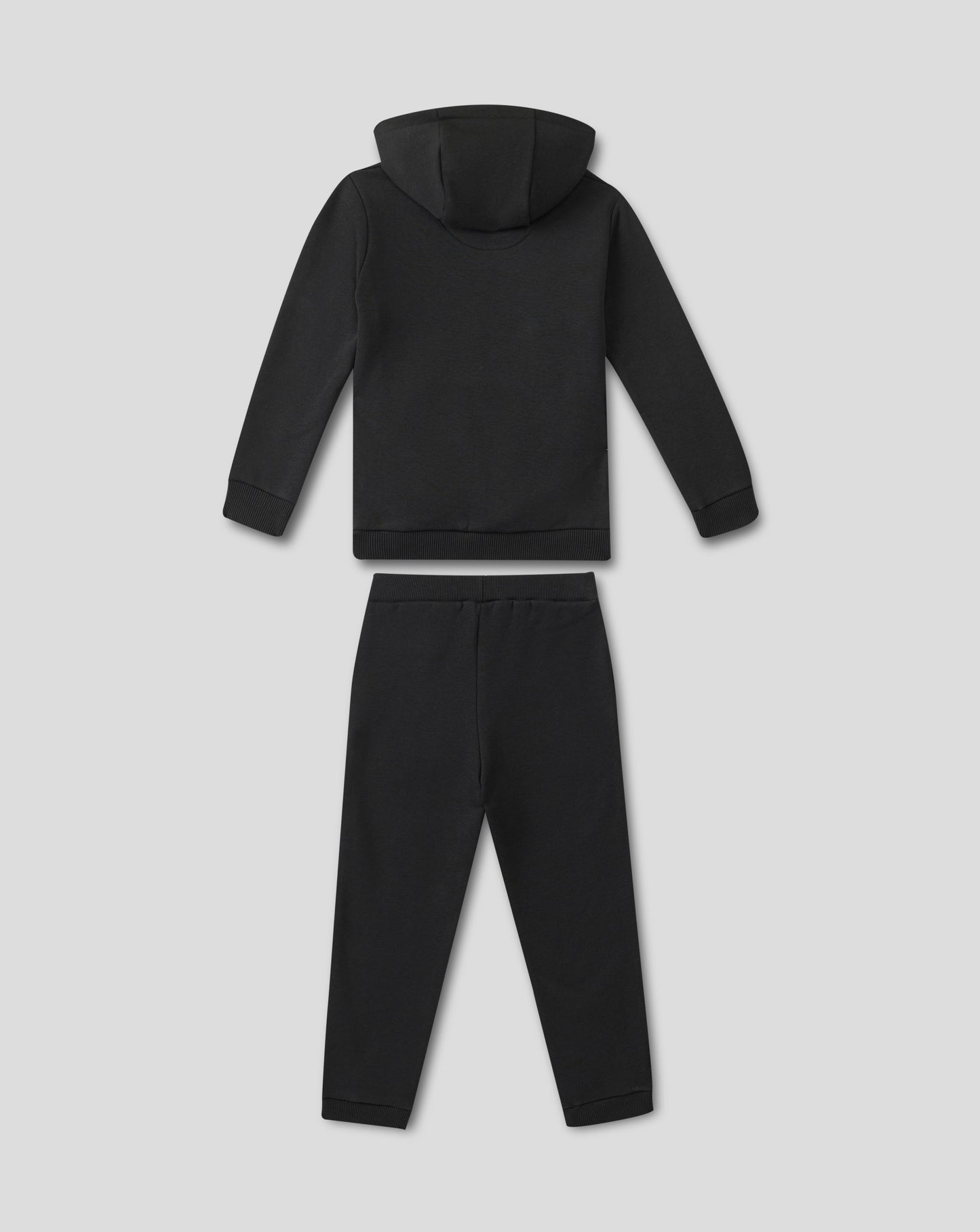Back view of black Rangers infant sweat set with hooded sweatshirt and matching joggers.