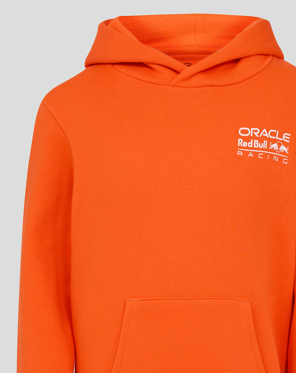 Exotic orange Oracle Red Bull Racing hoodie with chest logo kangaroo pocket and hood
