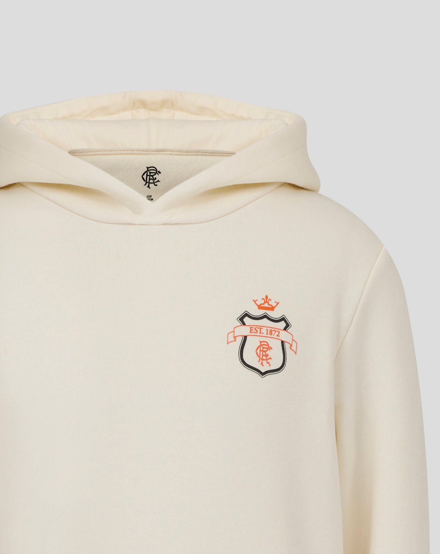 Cream Rangers hoodie featuring large crest emblem and orange banner on the chest