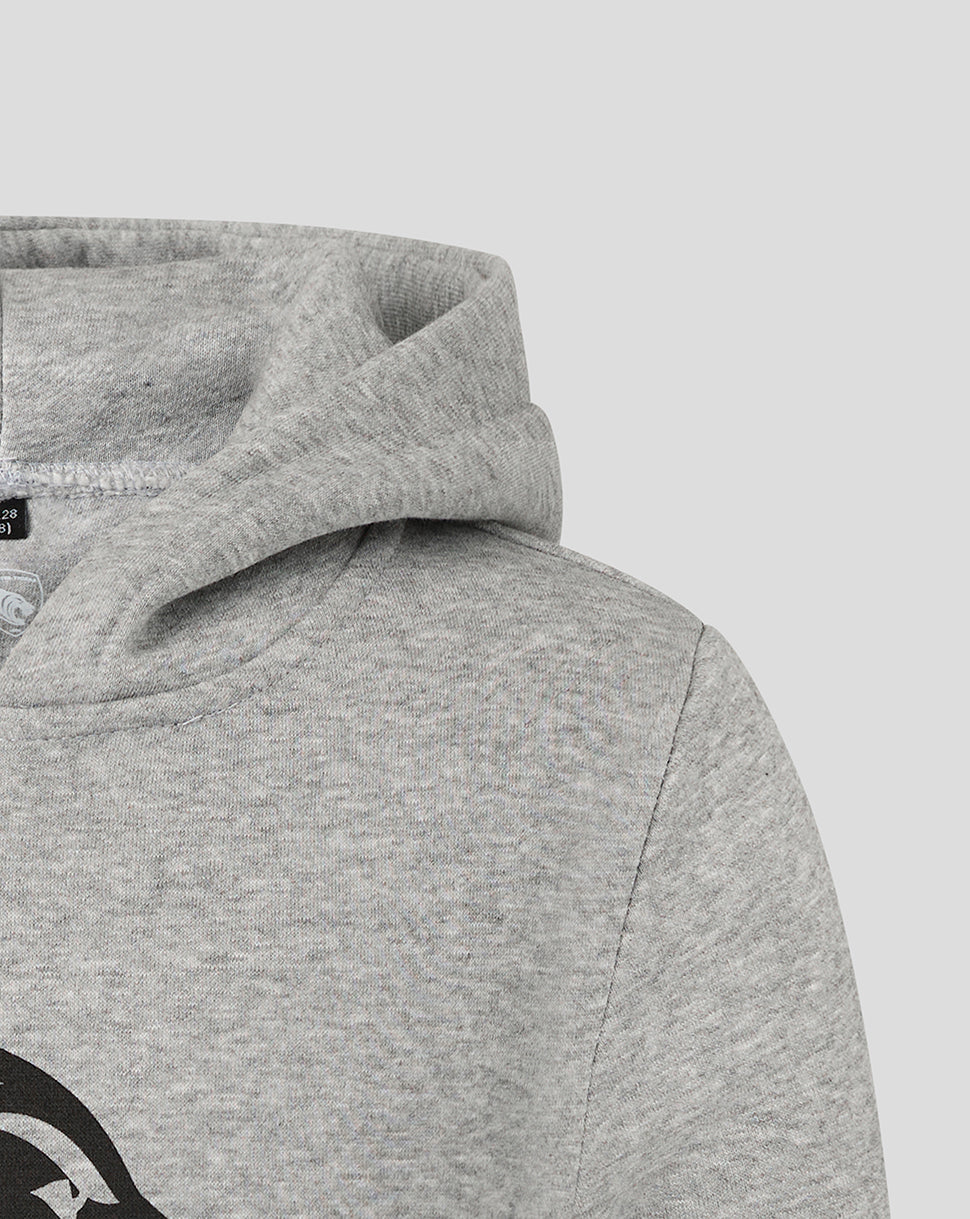 Grey Leicester Tigers Junior Varsity 1880 Hoodie close up of hood