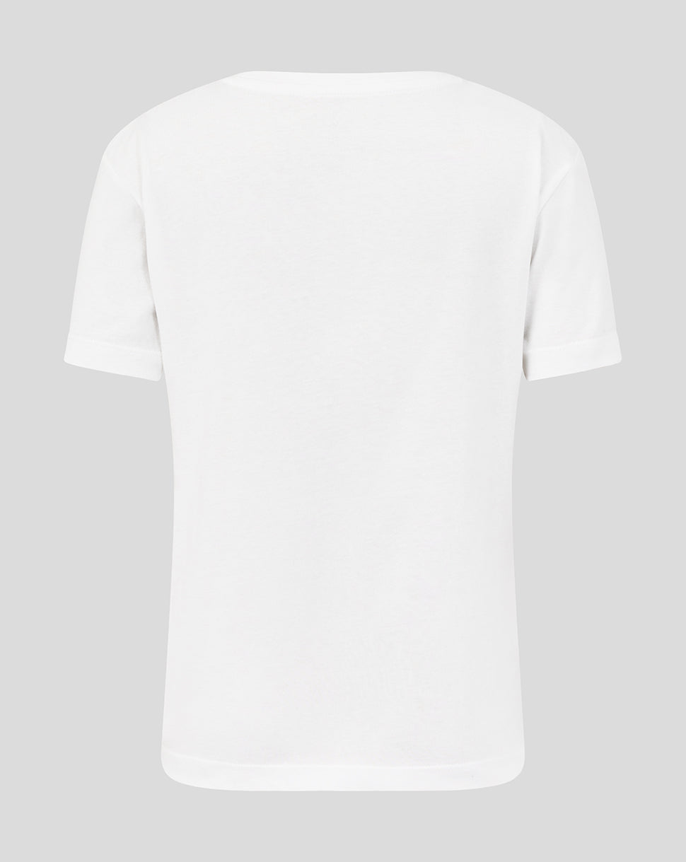 Back view of white Leicester Tigers junior varsity 1880 T-shirt.