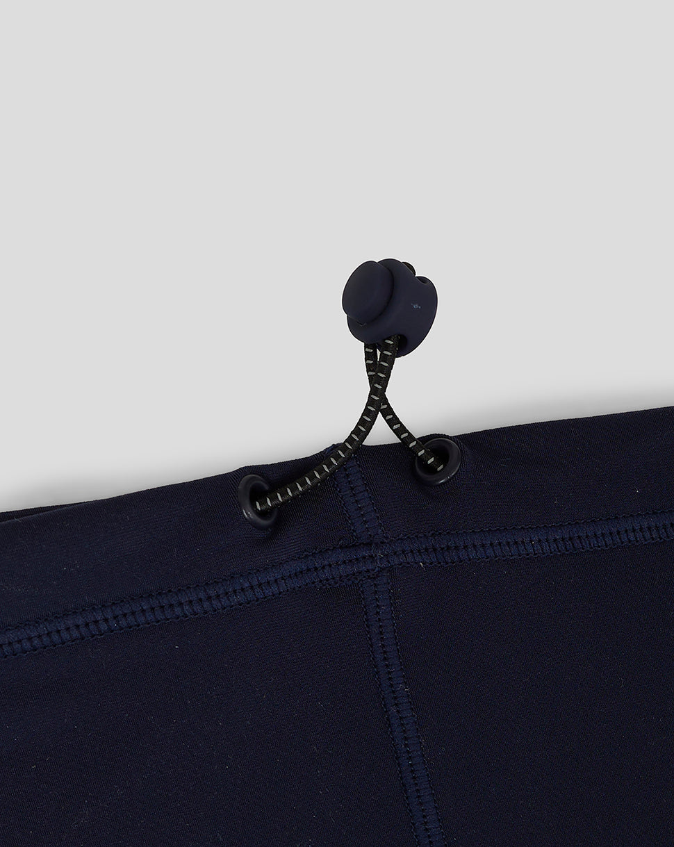 Navy Junior Performance Snood showing elastic drawcord and toggle