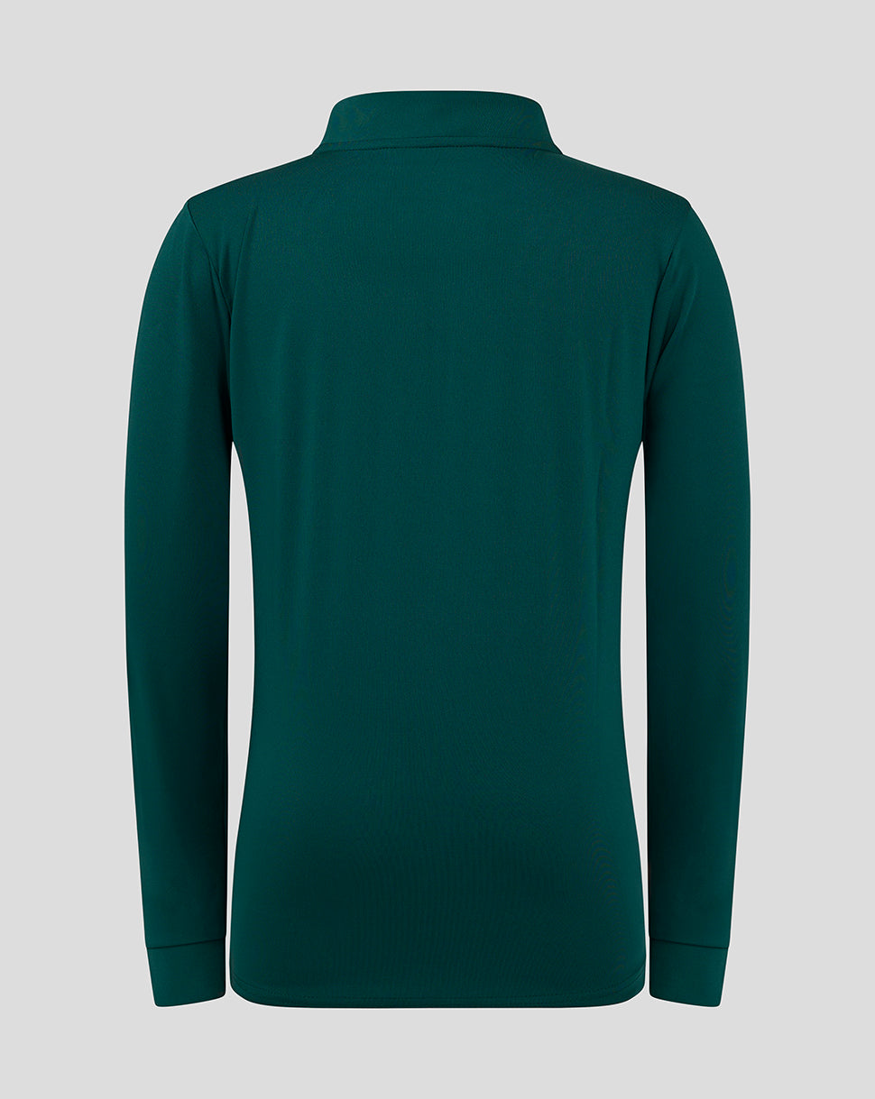 Back view of teal bomber neck 1/4 zip from the Botanical Garden collection
