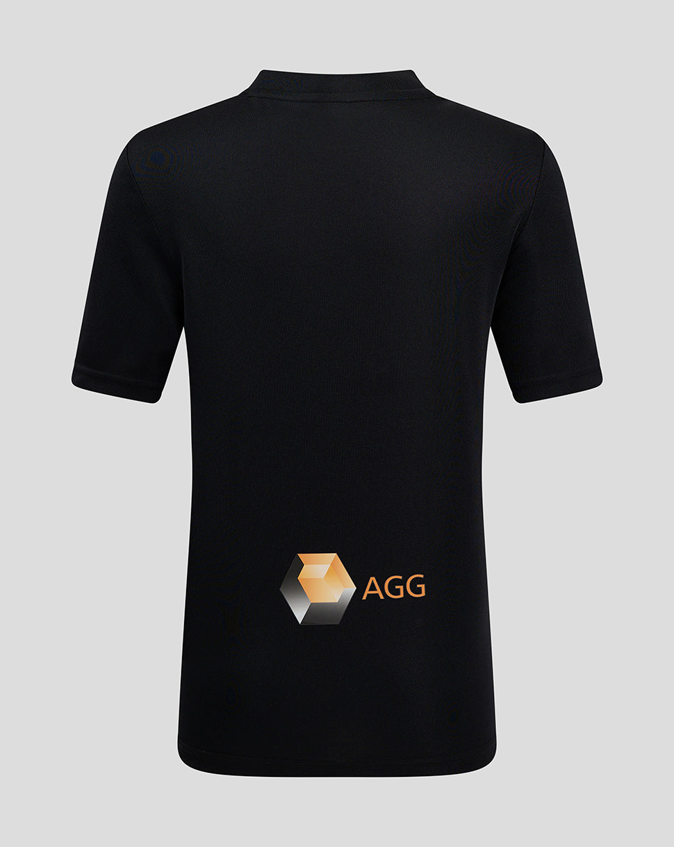Back view of Mansfield Junior shirt in black with AGG logo at lower back