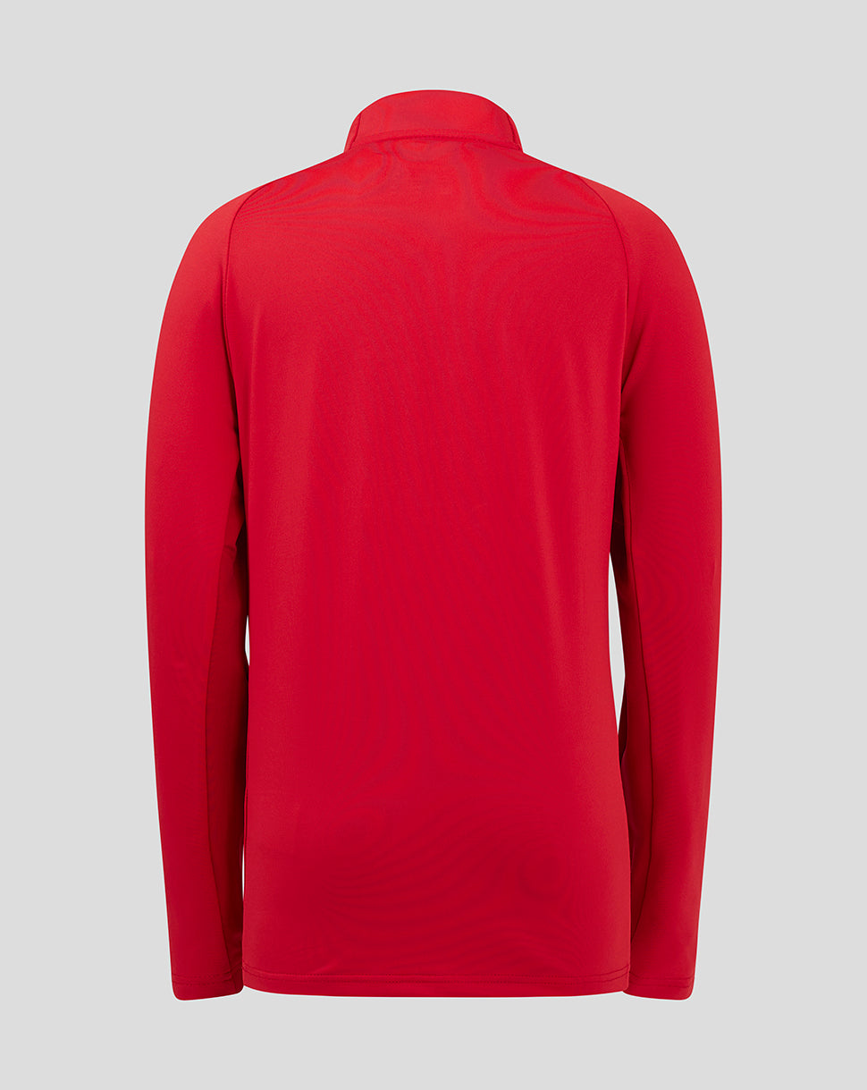Back view of the red Saracens junior training quarter zip jacket