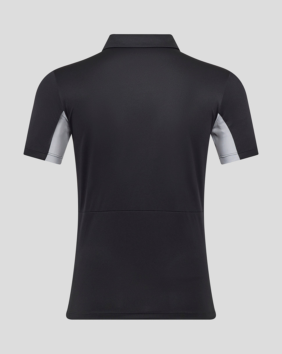 Back view of black Rangers presentation polo with light grey sleeve panels