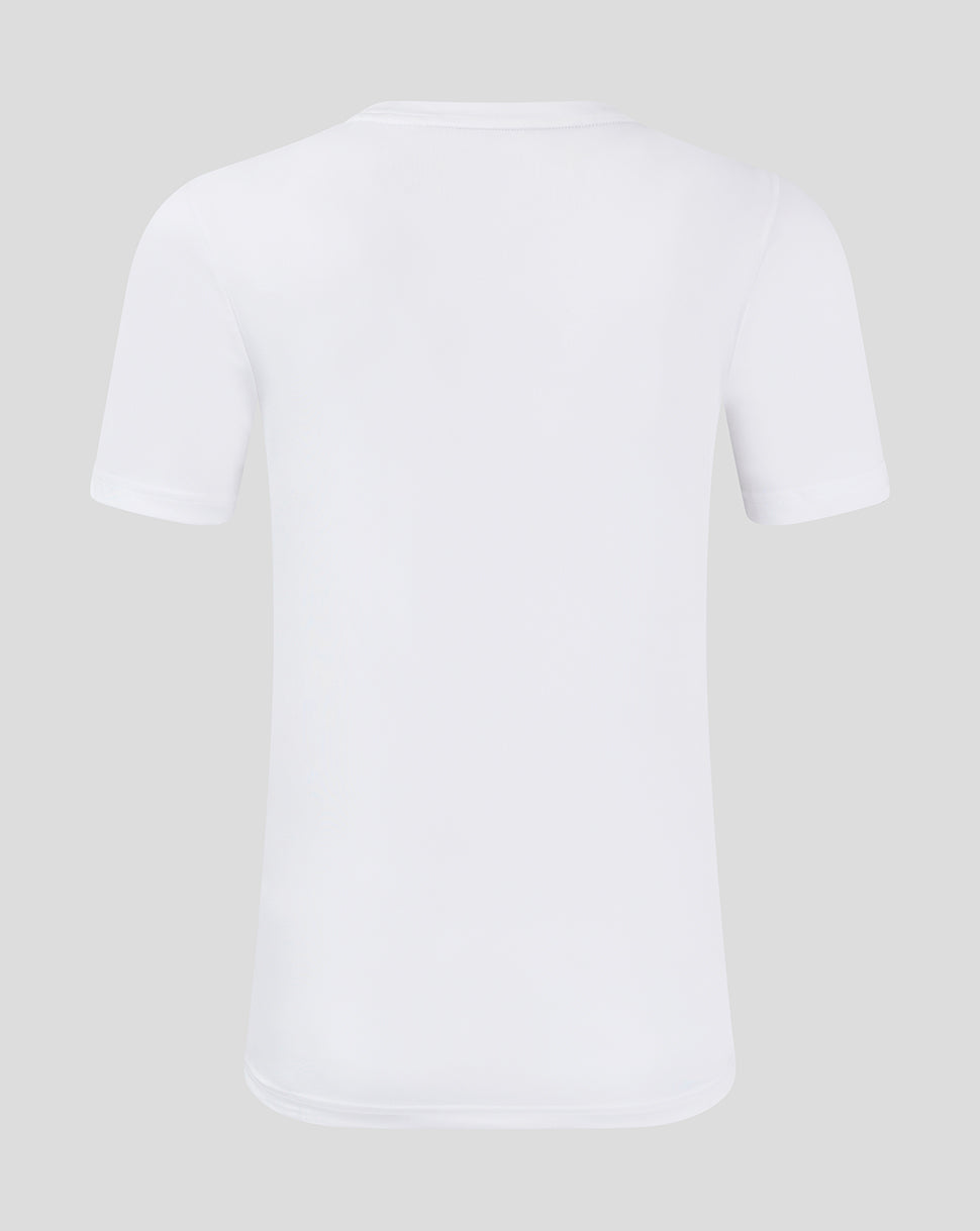 Back view of a plain white junior short sleeve training T shirt