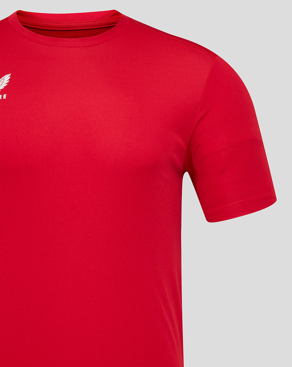 Barbados Cherry red men's short sleeve training tee with a small chest logo.