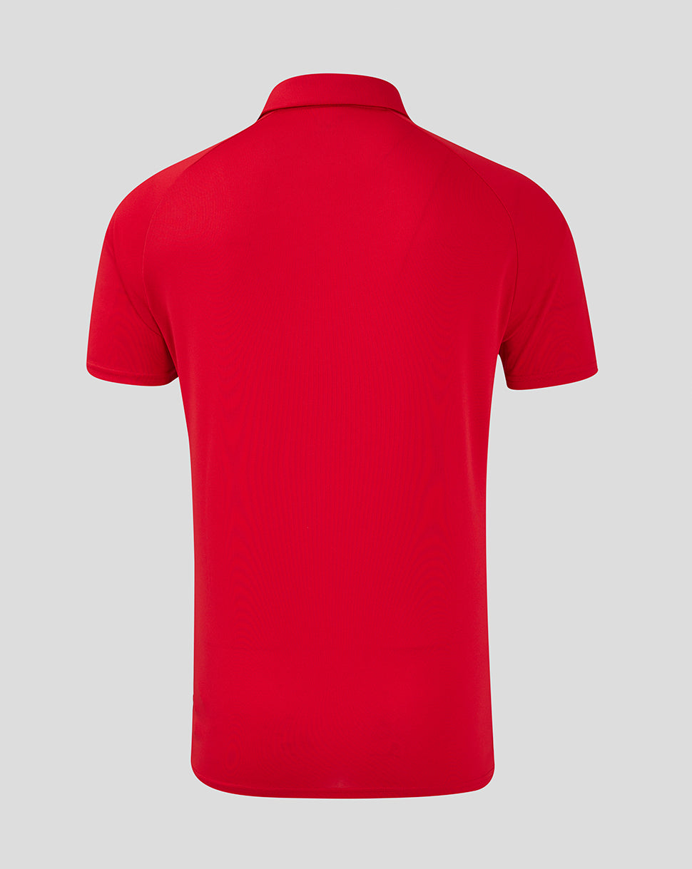 Back view of red Saracens 24/25 presentation polo shirt