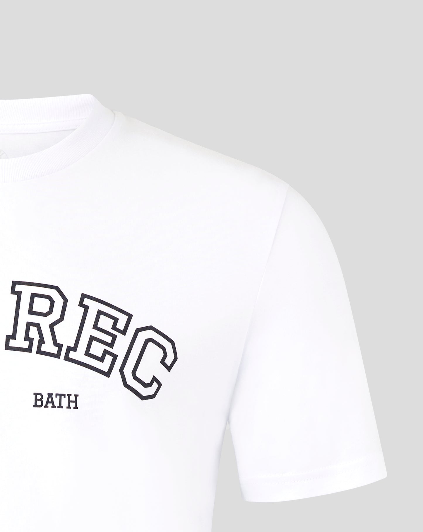 White Bath Rugby The Rec Tee close up of neckline and shoulder