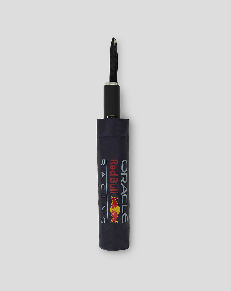 Night Sky navy Oracle Red Bull Racing short umbrella folded in branded sleeve with a plastic handle