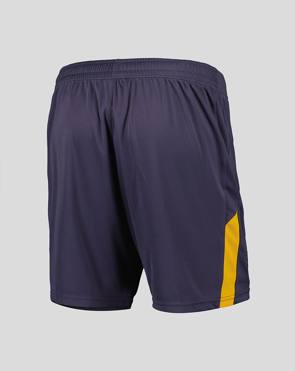 Back view of navy Everton junior third shorts with a bold yellow side stripe