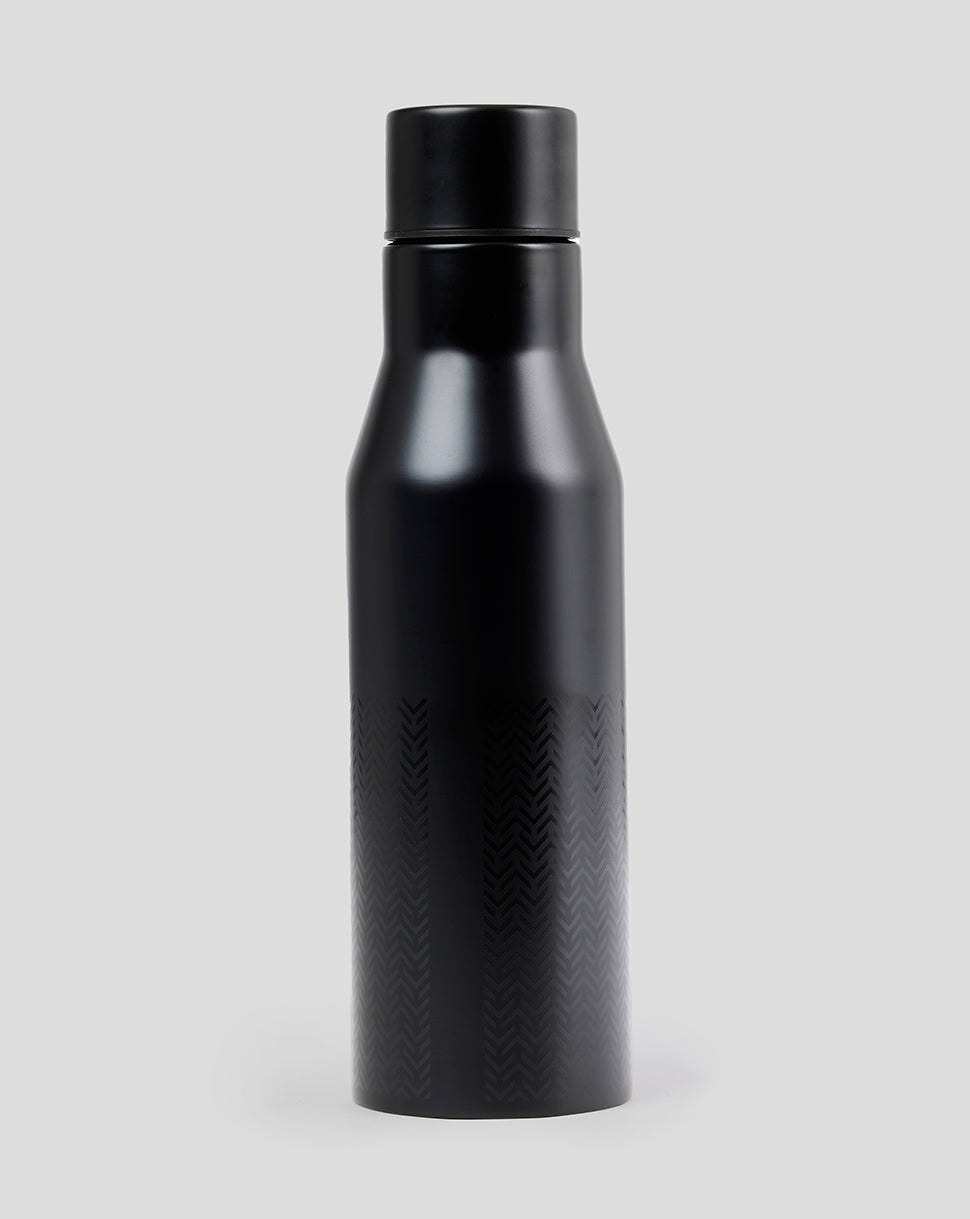 Close up of Black Silverstone aluminium drink bottle neck with screw cap on