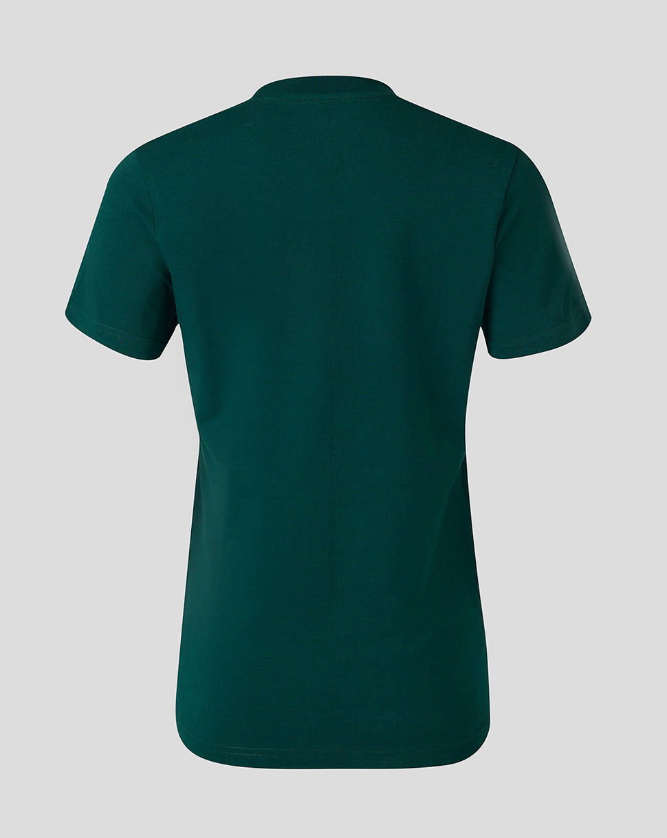 Back view of green Newcastle United travel T shirt with crew neck and short sleeves