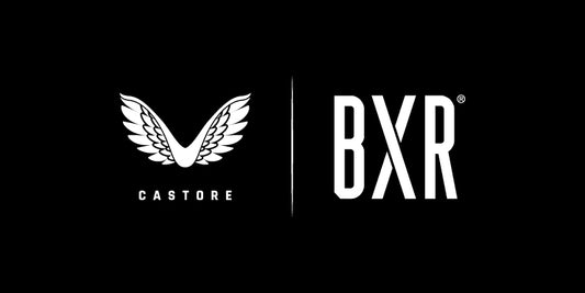Castore and BXR London collaboration logo on black background with a winged emblem and the BXR mark.