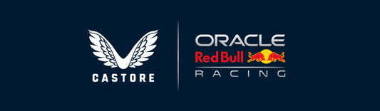 Castore and Oracle Red Bull Racing logo graphic on a dark blue background