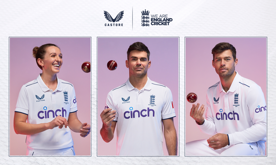 England cricket Ashes collection portraits featuring three players in white kits against a pale backdrop