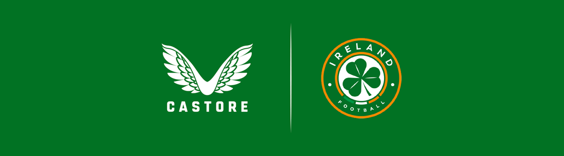 Castore and Ireland Football Association logos on a green background
