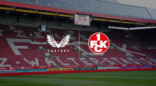 Castore logo with wings and the FC Kaiserslautern crest shown over red stadium seating