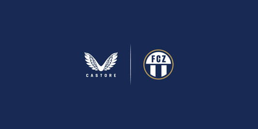 Castore and FC Zurich logos on a dark blue background with a thin divider between them