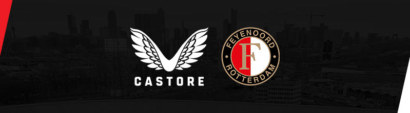 Banner with Castore and Feyenoord Rotterdam logos against a dark cityscape background
